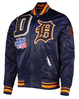 Navy Blue Detroit Tigers Mash Up Satin Jacket
