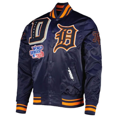 Navy Blue Detroit Tigers Mash Up Satin Jacket