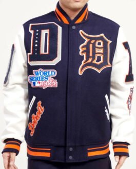 Detroit Tigers Mash Up White and Navy Blue Varsity Jacket
