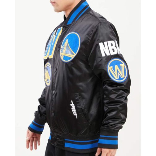 Mash Up Golden State Warriors Black Satin Jacket - Image 3
