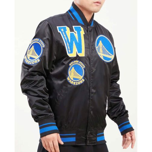Mash Up Golden State Warriors Black Satin Jacket - Image 4