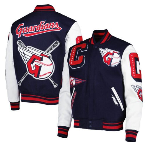 Cleveland Guardians Mash Up Logo Varsity Navy Jacket - Image 5