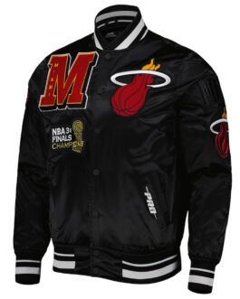 Miami Heat Mash Up Bomber Black Satin Jacket