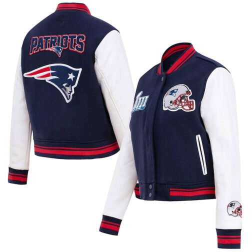 Mash Up New England Patriots Varsity Navy and White Jacket - Image 3