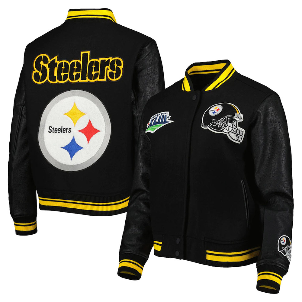 Mash Up Pittsburgh Steelers Black Varsity Jacket - Image 3