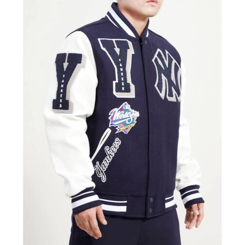 NY Yankees Mashup Navy and White Varsity Jacket - Image 3