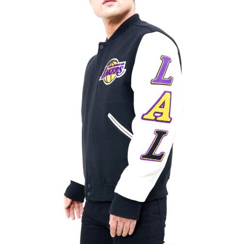 Los Angeles Lakers Logo Blended Wool/Leather Varsity Full-Snap Jacket - Image 7