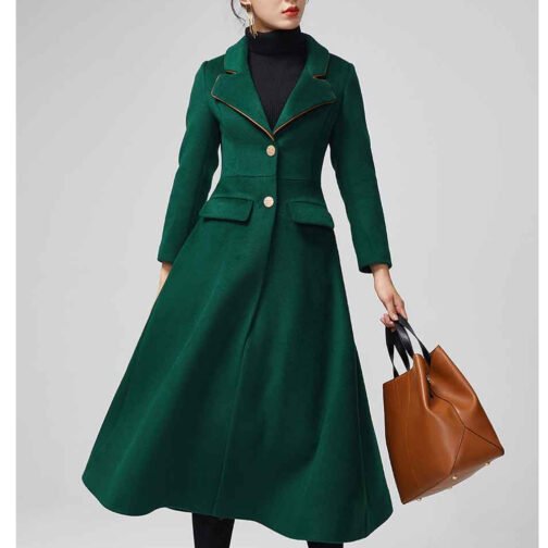 Women’s Green Maxi Wool Coat - Image 4