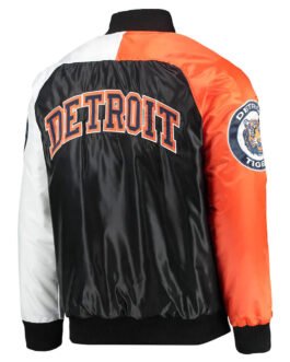 Detroit Tigers Tri-Color Navy Blue/Orange Varsity Satin Jacket