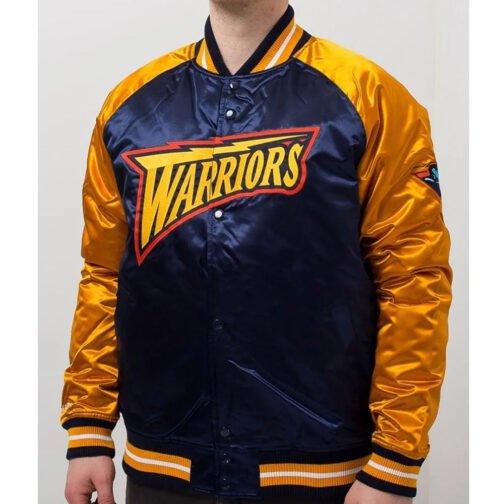 Golden State Warriors Blue and Gold Satin Jacket - Image 3