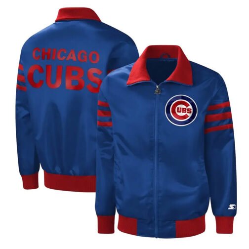 Chicago Cubs The Captain II Royal Satin Varsity Jacket - Image 3
