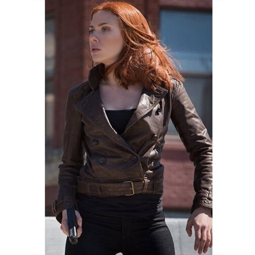 Captain America 2 Scarlett Johansson Brown Leather Jacket - Image 7