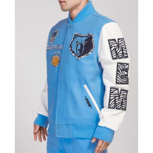 Memphis Grizzlies Animal Patches Blue Varsity Jacket - Image 3