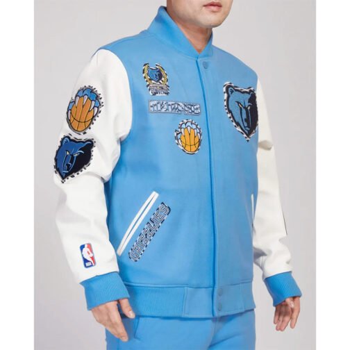Memphis Grizzlies Animal Patches Blue Varsity Jacket - Image 4