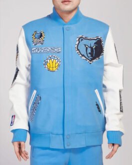 Memphis Grizzlies Animal Patches Blue Varsity Jacket