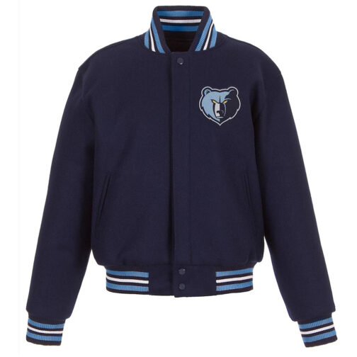 Varsity Memphis Grizzlies Embroidered Navy Blue Wool Jacket - Image 3