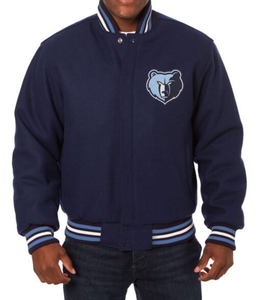 Varsity Memphis Grizzlies Embroidered Navy Blue Wool Jacket