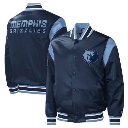 Memphis Grizzlies Force Play Navy Varsity Satin Jacket - Image 3