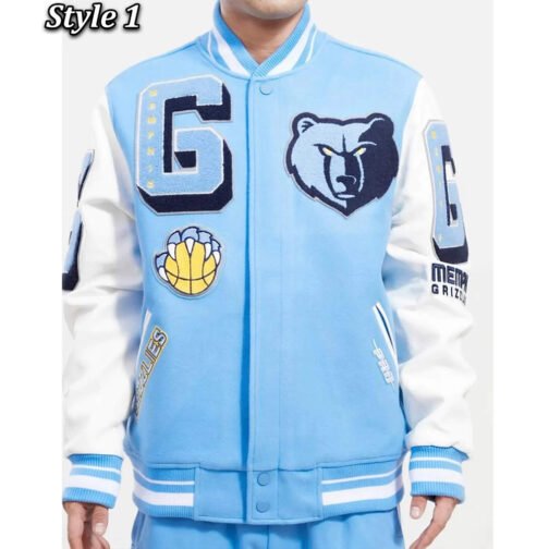 Memphis Grizzlies Blue and White Varsity Jacket