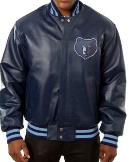 Varsity Memphis Grizzlies Navy Blue Leather Jacket