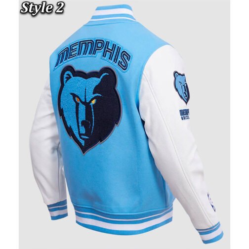 Memphis Grizzlies Blue and White Varsity Jacket - Image 5