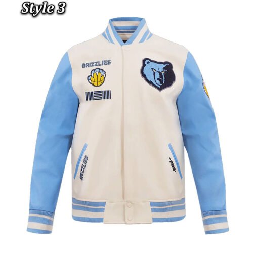 Memphis Grizzlies Blue and White Varsity Jacket - Image 3