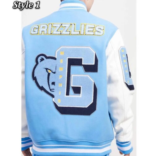 Memphis Grizzlies Blue and White Varsity Jacket - Image 4