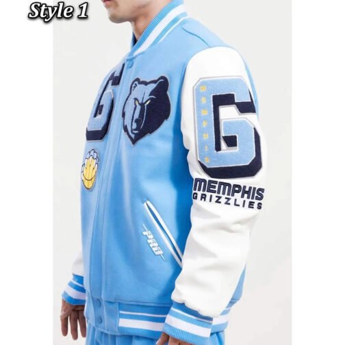 Memphis Grizzlies Blue and White Varsity Jacket - Image 7