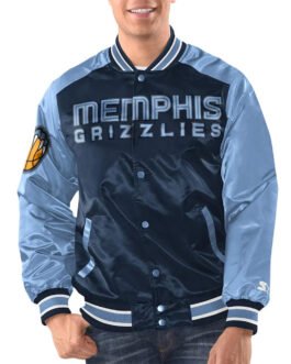 Navy/Light Blue Memphis Grizzlies Renegade Varsity Satin Jacket