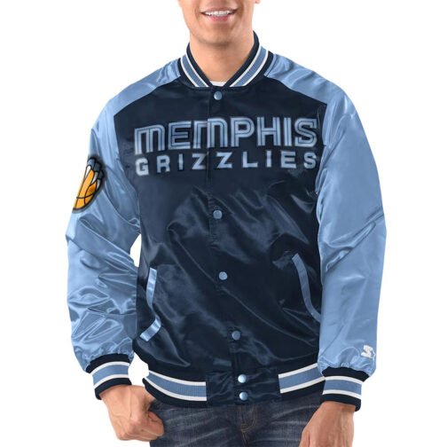 Navy/Light Blue Memphis Grizzlies Renegade Varsity Satin Jacket