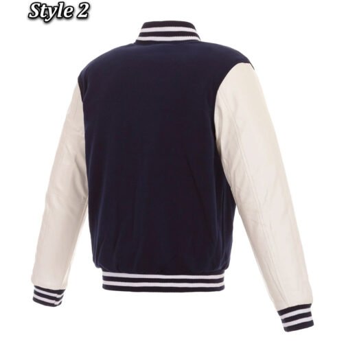 Memphis Grizzlies Navy and White Varsity Wool & Leather Jacket - Image 4