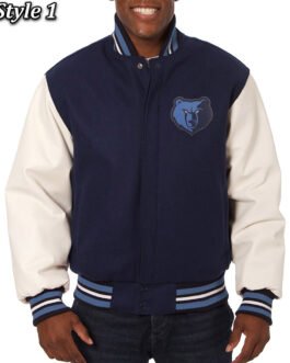 Memphis Grizzlies Navy and White Varsity Wool & Leather Jacket