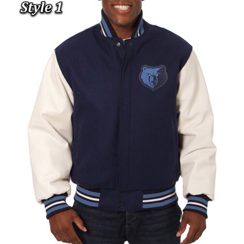 Memphis Grizzlies Navy and White Varsity Wool & Leather Jacket