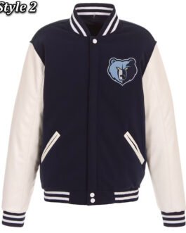 Memphis Grizzlies Navy and White Varsity Wool & Leather Jacket