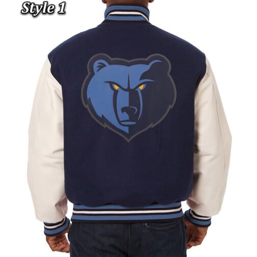 Memphis Grizzlies Navy and White Varsity Wool & Leather Jacket - Image 3