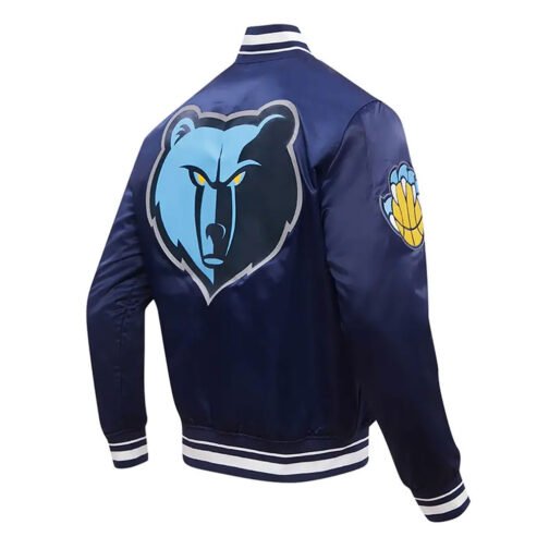 Memphis Grizzlies Script Tail Navy Satin Jacket - Image 2