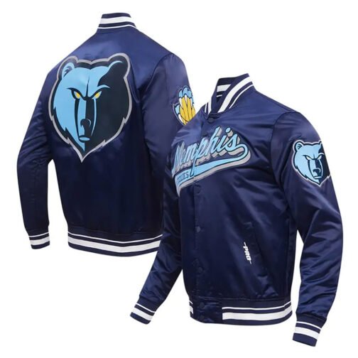 Memphis Grizzlies Script Tail Navy Satin Jacket - Image 4