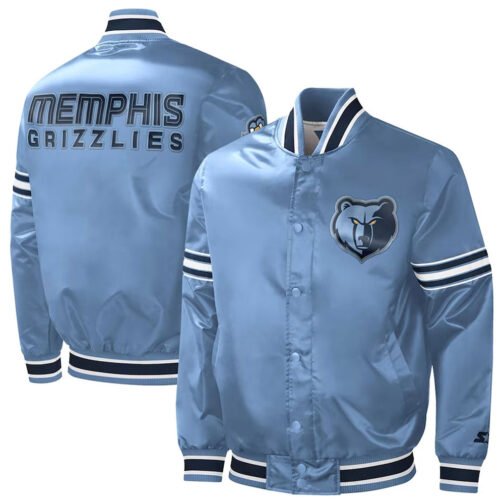 Memphis Grizzlies Slider Light Blue Varsity Satin Jacket - Image 3