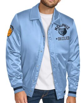Memphis Grizzlies Stitch Applique Light Blue Satin Jacket