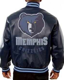 Varsity Memphis Grizzlies Navy Blue Leather Jacket