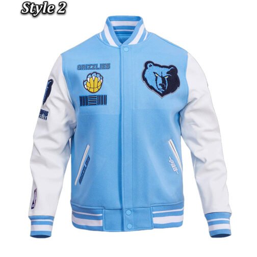 Memphis Grizzlies Blue and White Varsity Jacket - Image 2