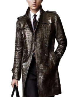 Men’s Double Breasted Alligator Brown Coat