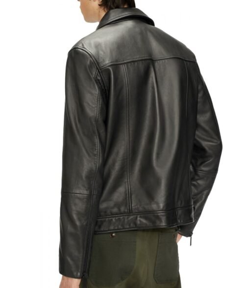 Men’s Classic Carve Black Leather Motorcycle Jacket - Image 3