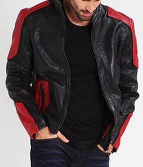 Men’s Red and Black New Fashion Biker Jacket - Image 3