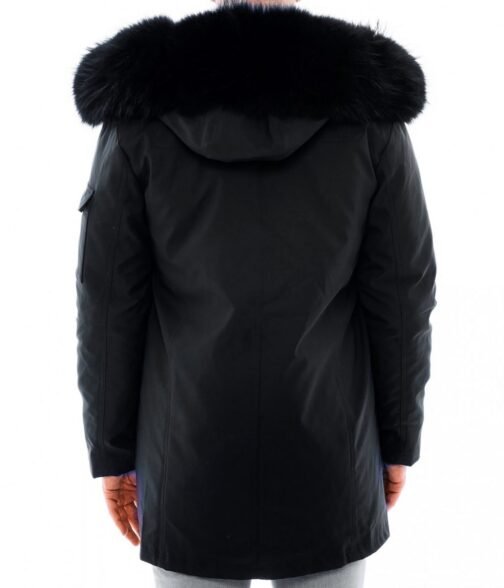 Men’s Black Admiral Hooded Coat with Fur Collar - Image 2