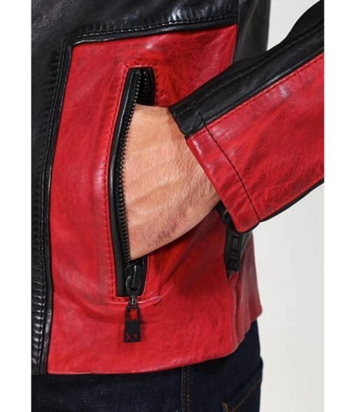 Men’s Red and Black New Fashion Biker Jacket - Image 4