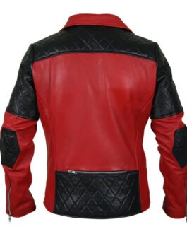 Men’s Black Diamond Quilted Shoulders Red Leather Jacket