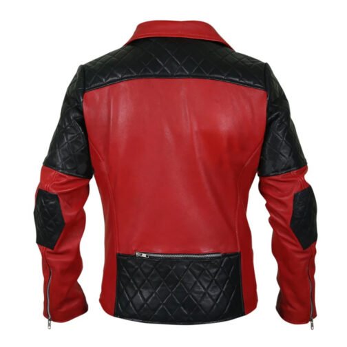 Men’s Black Diamond Quilted Shoulders Red Leather Jacket - Image 2