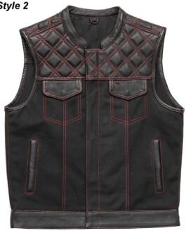 Men’s Motorcycle Leather & Canvas Hunt Club Vest