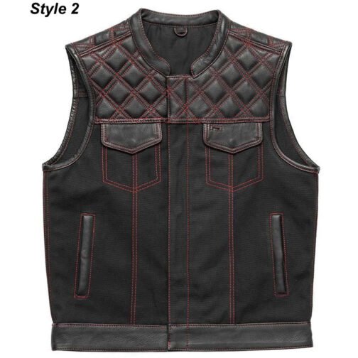 Men’s Motorcycle Leather & Canvas Hunt Club Vest - Image 2